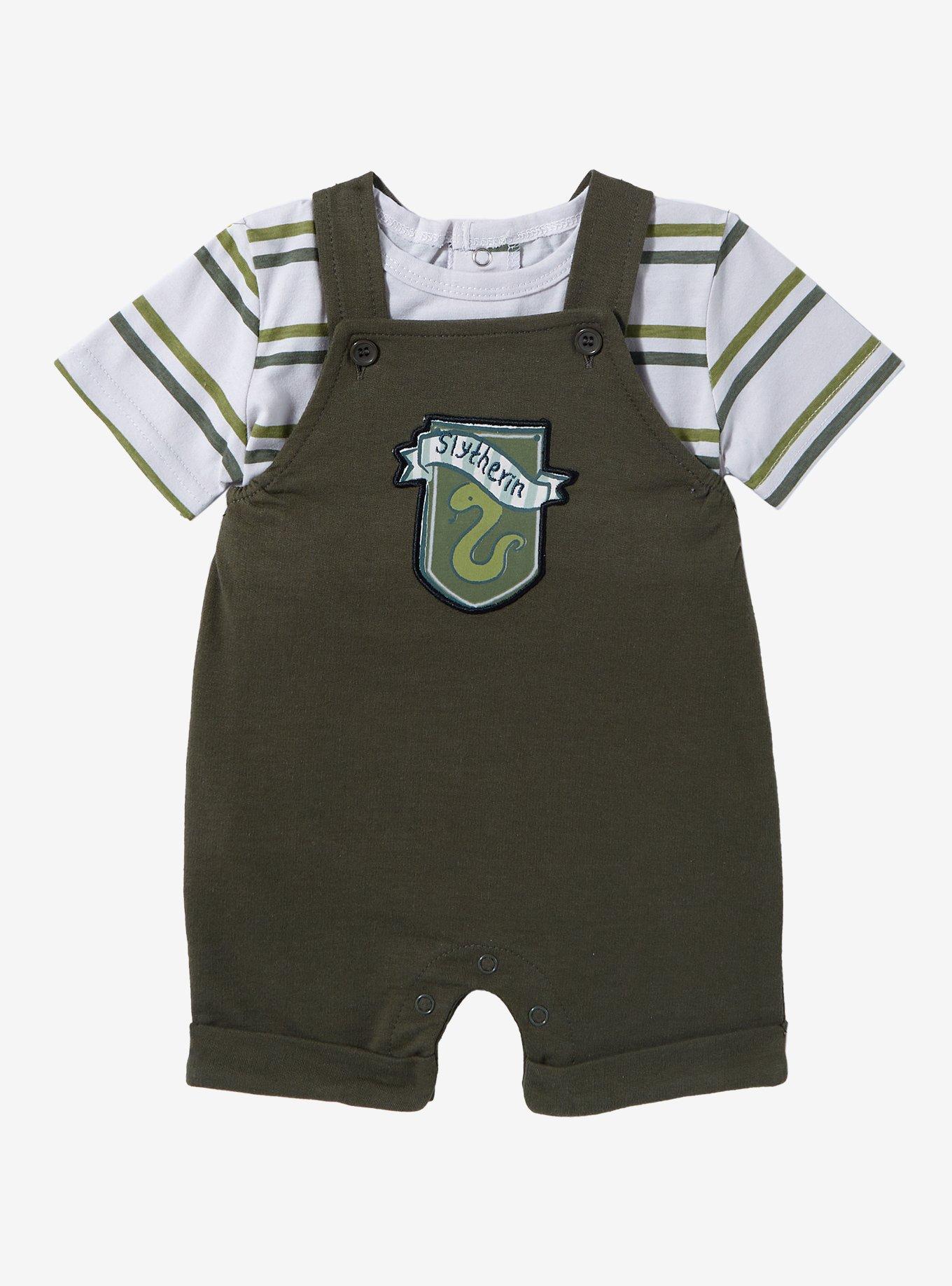 Harry Potter Slytherin Crest Infant T-Shirt and Overall Set - BoxLunch Exclusive, STRIPE - GREEN, hi-res