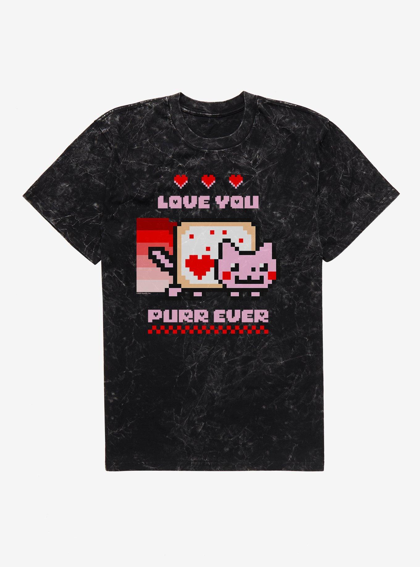 Nyan Cat Love You Purr Ever Mineral Wash T-Shirt, BLACK MINERAL WASH, hi-res