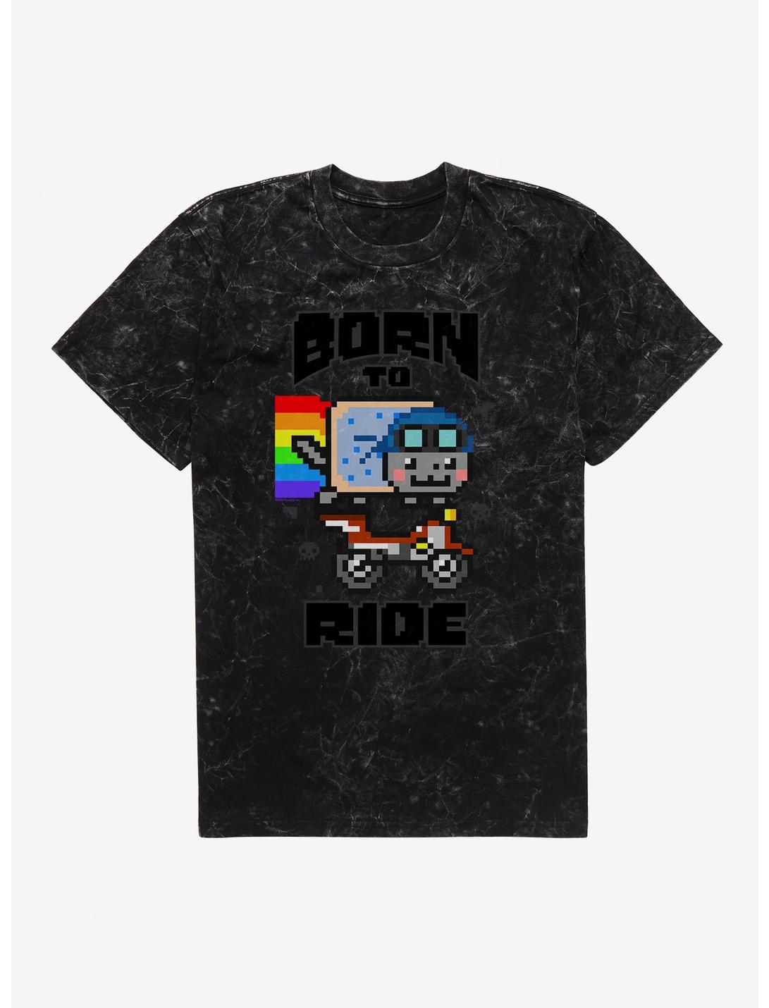 Nyan Cat Born To Ride Mineral Wash T-Shirt, BLACK MINERAL WASH, hi-res
