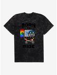 Nyan Cat Born To Ride Mineral Wash T-Shirt, BLACK MINERAL WASH, hi-res