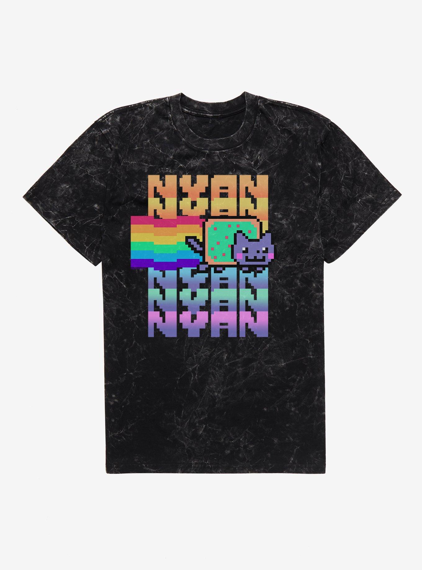Nyan Cat Pastel Rainbow Mineral Wash T-Shirt, BLACK MINERAL WASH, hi-res