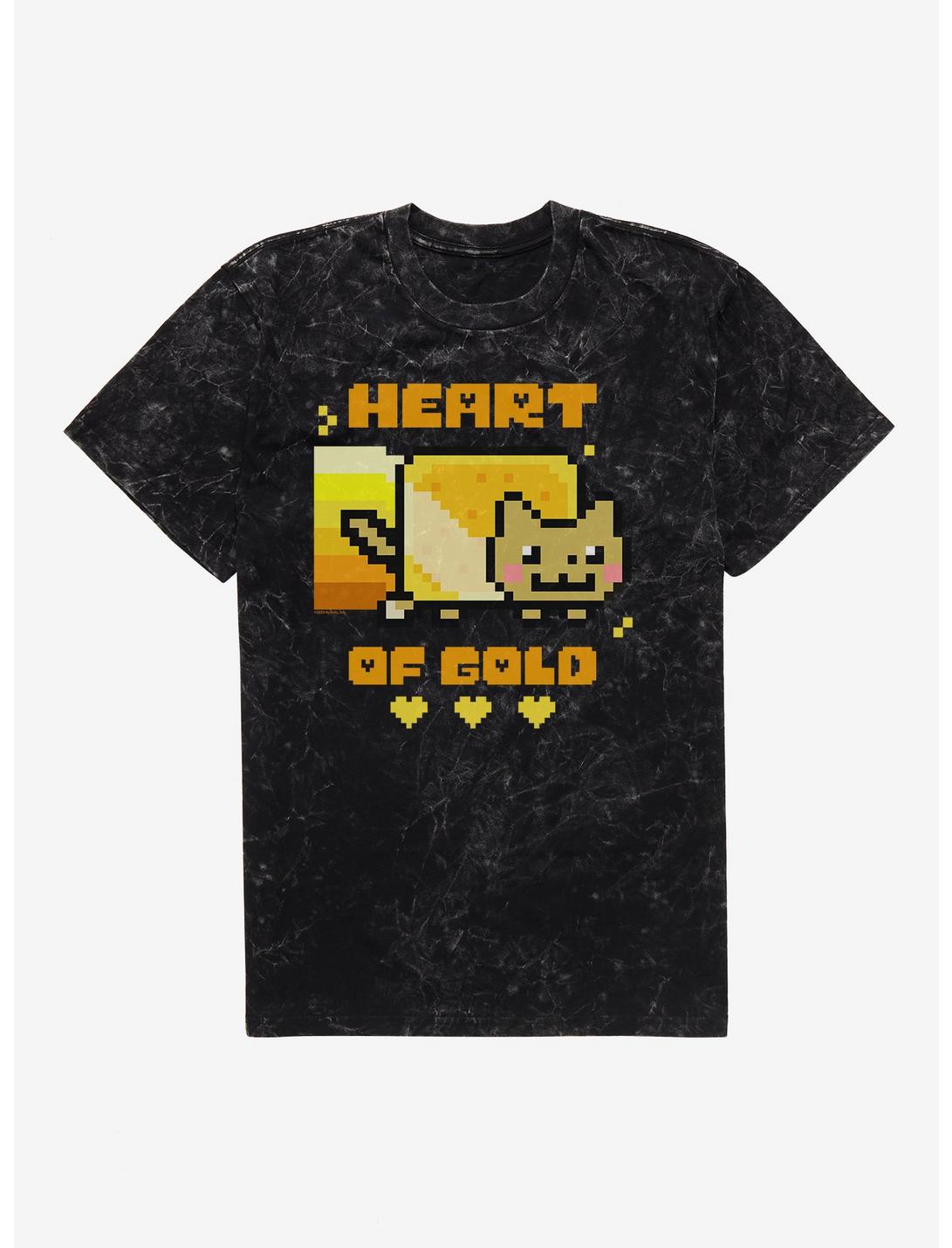 Nyan Cat Heart Of Gold Mineral Wash T-Shirt, BLACK MINERAL WASH, hi-res