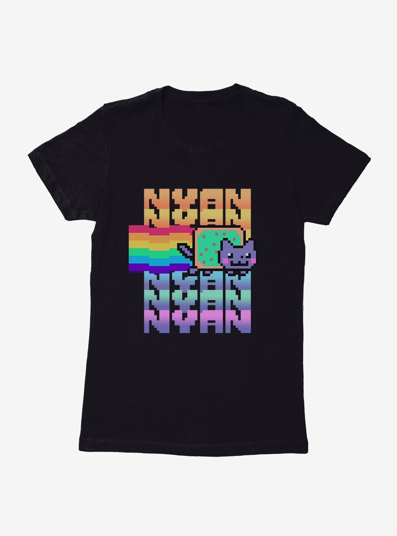 Nyan Cat Pastel Rainbow Womens T-Shirt, BLACK, hi-res