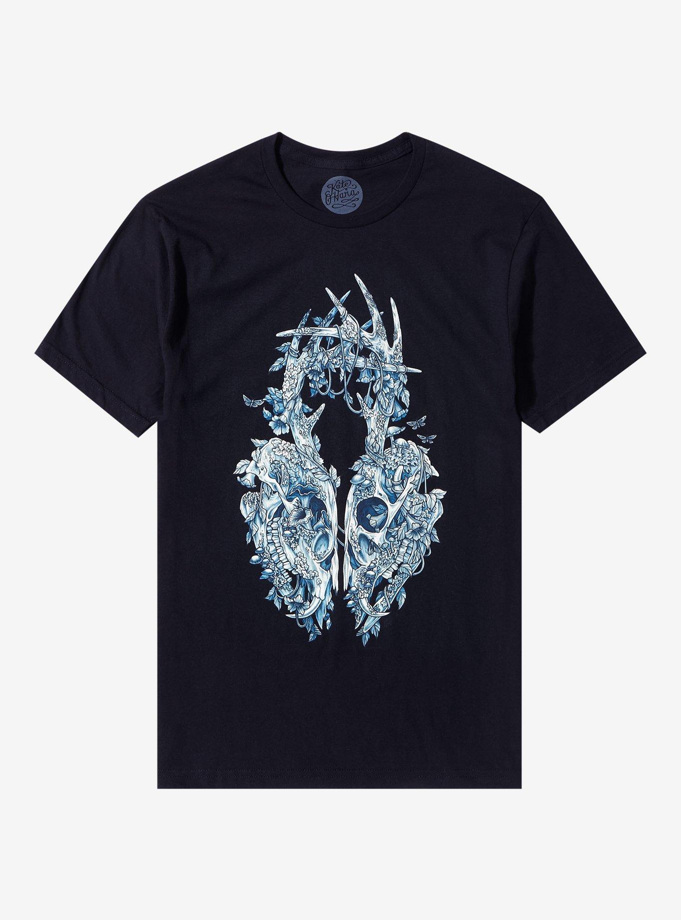 Deer Skull Lichen T-Shirt By Kate O'Hara, BLACK, hi-res