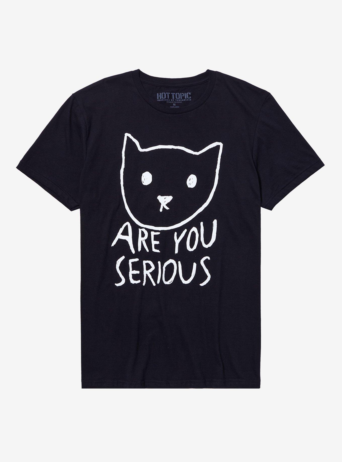 Are You Serious Cat T-Shirt By Fox Shiver, BLACK, hi-res