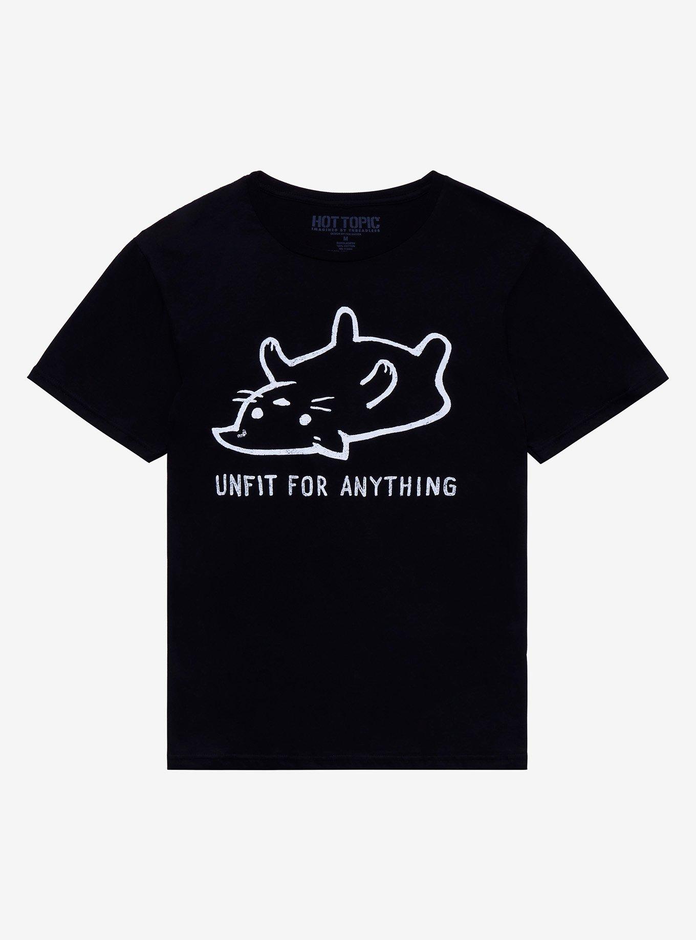 Unfit For Anything Cat T-Shirt By Foxshiver, BLACK, hi-res
