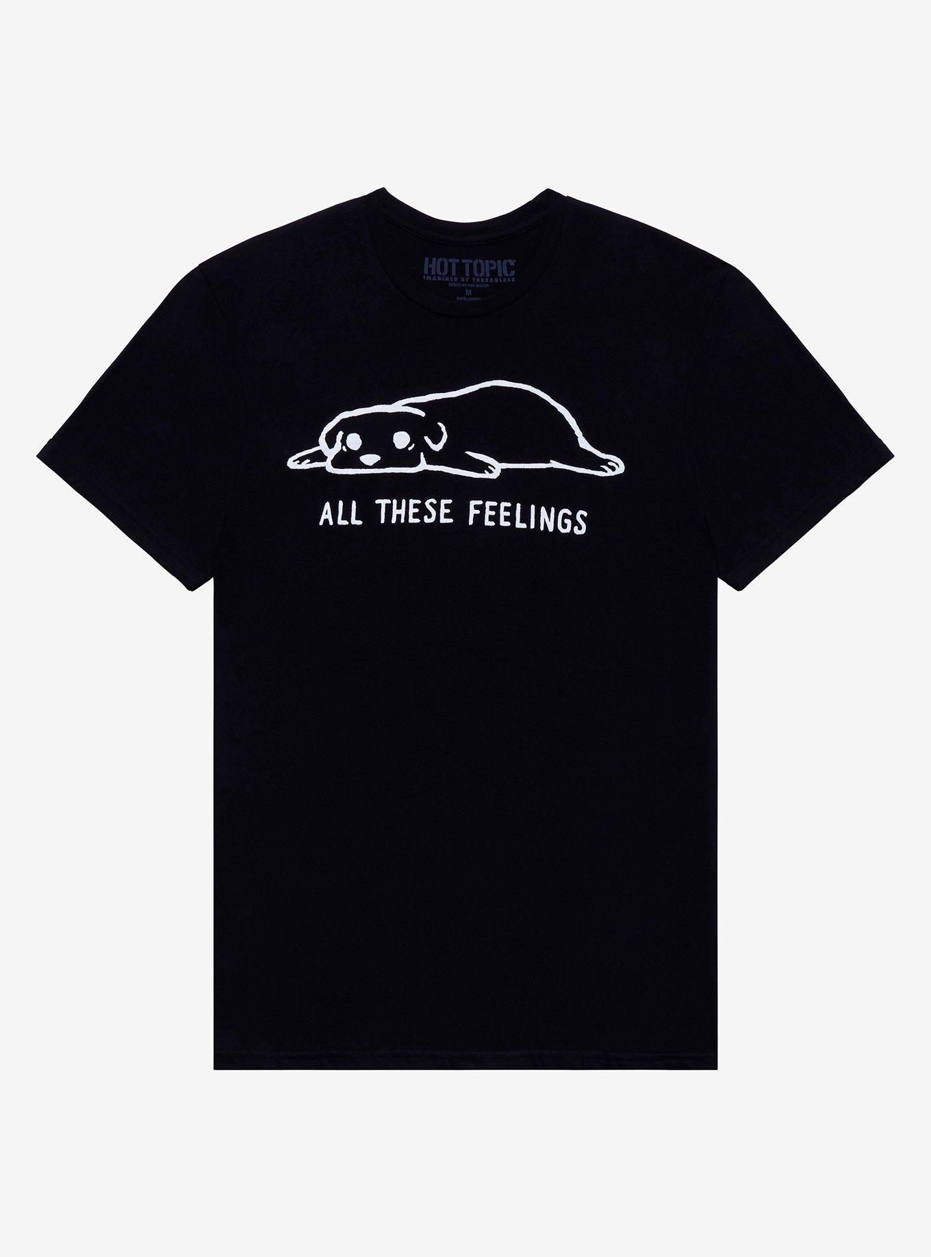 All These Feelings Tired Dog T-Shirt By Foxshiver, BLACK, hi-res