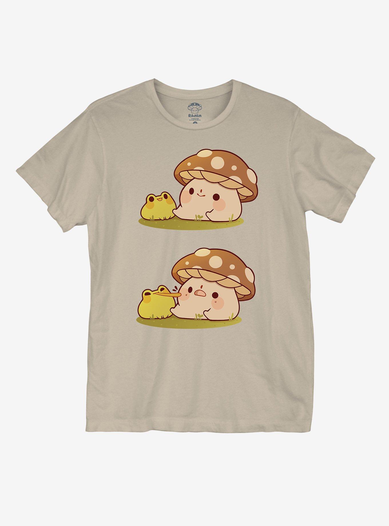 Mushroom Frog Kisses T-Shirt By Rhinlin, BEIGE, hi-res