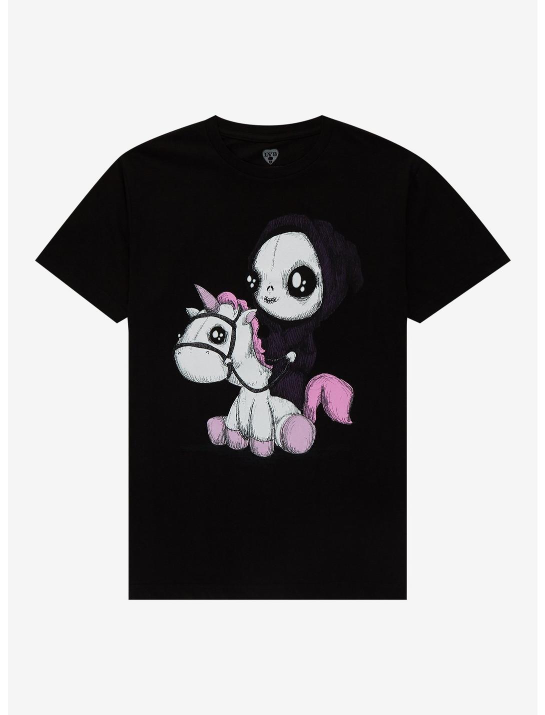 Death & Unicorn T-Shirt By LVB Art, BLACK, hi-res