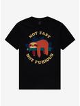 Sloth Not Fast Not Furious T-Shirt By Dinomike, BLACK, hi-res