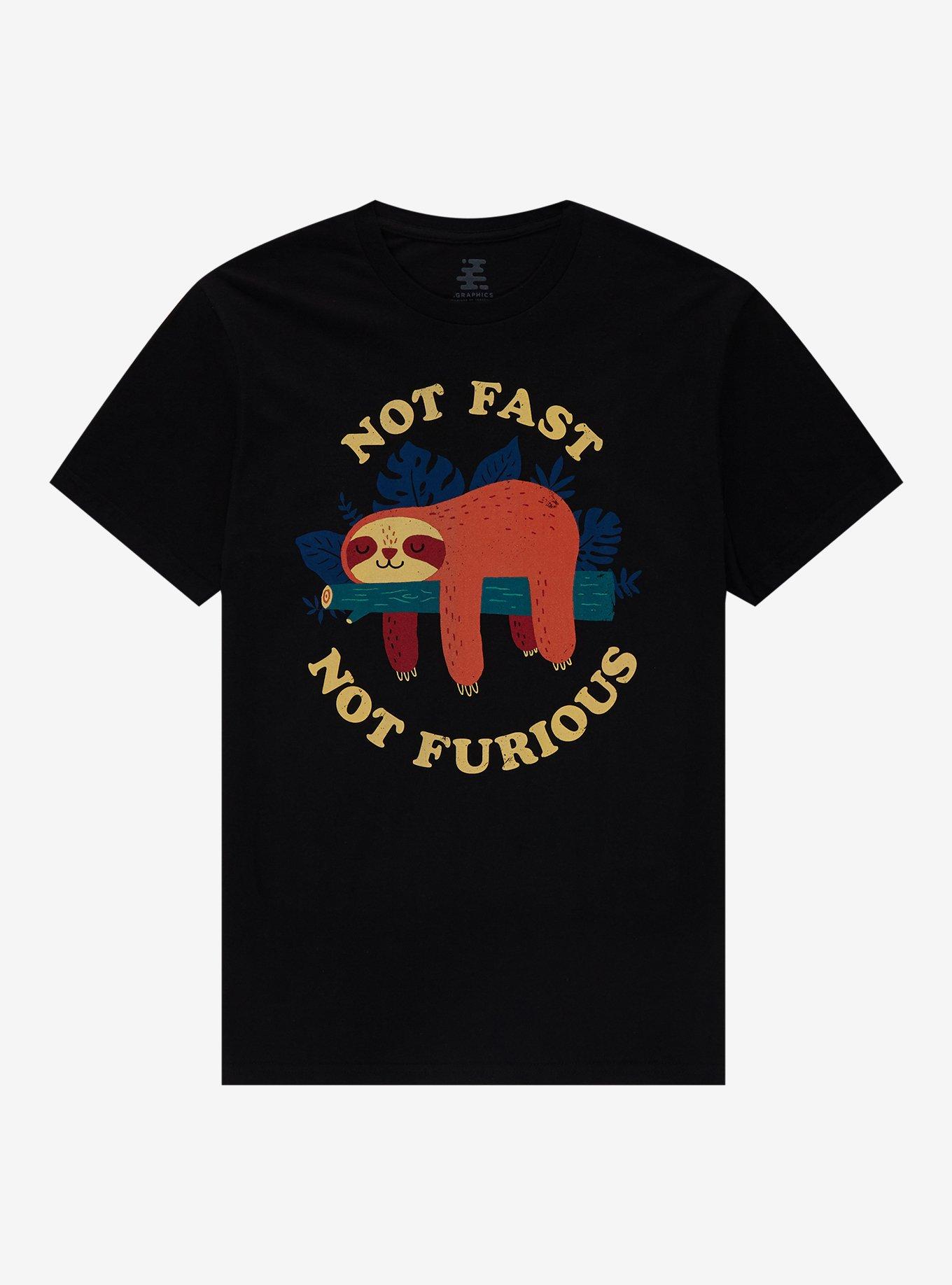 Sloth Not Fast Not Furious T-Shirt By Dinomike, BLACK, hi-res