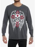 Winged Skull Cross Long-Sleeve T-Shirt, RED, hi-res