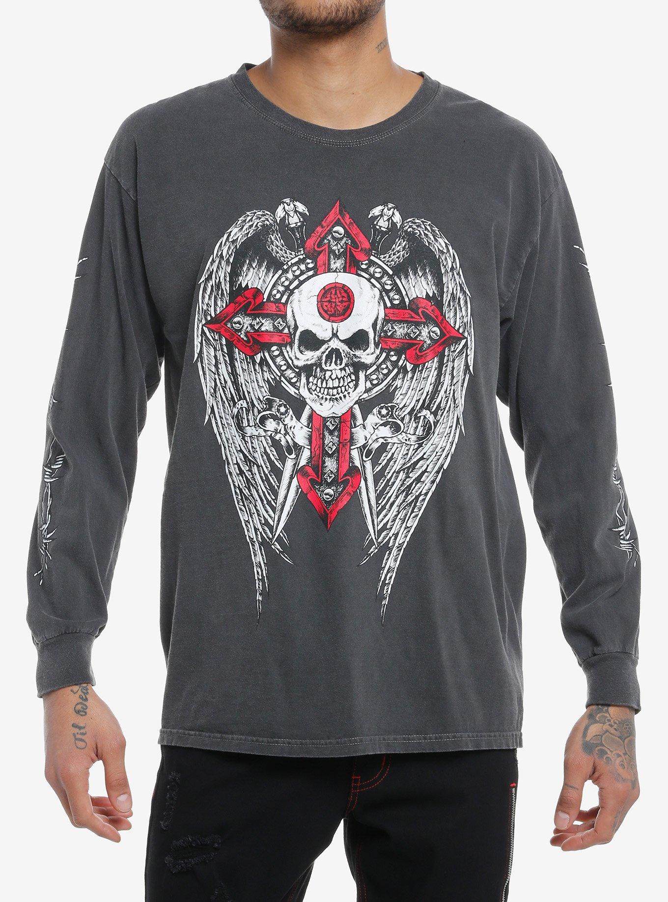 Winged Skull Cross Long-Sleeve T-Shirt | Hot Topic
