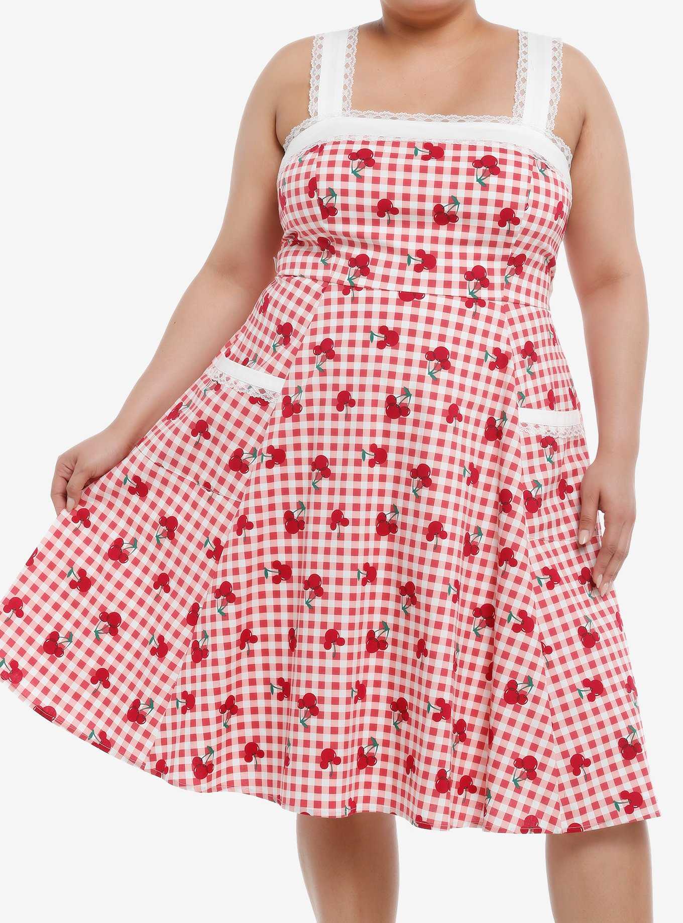 Her Universe Disney Mickey Mouse Cherry Gingham Retro Dress Plus Size, , hi-res