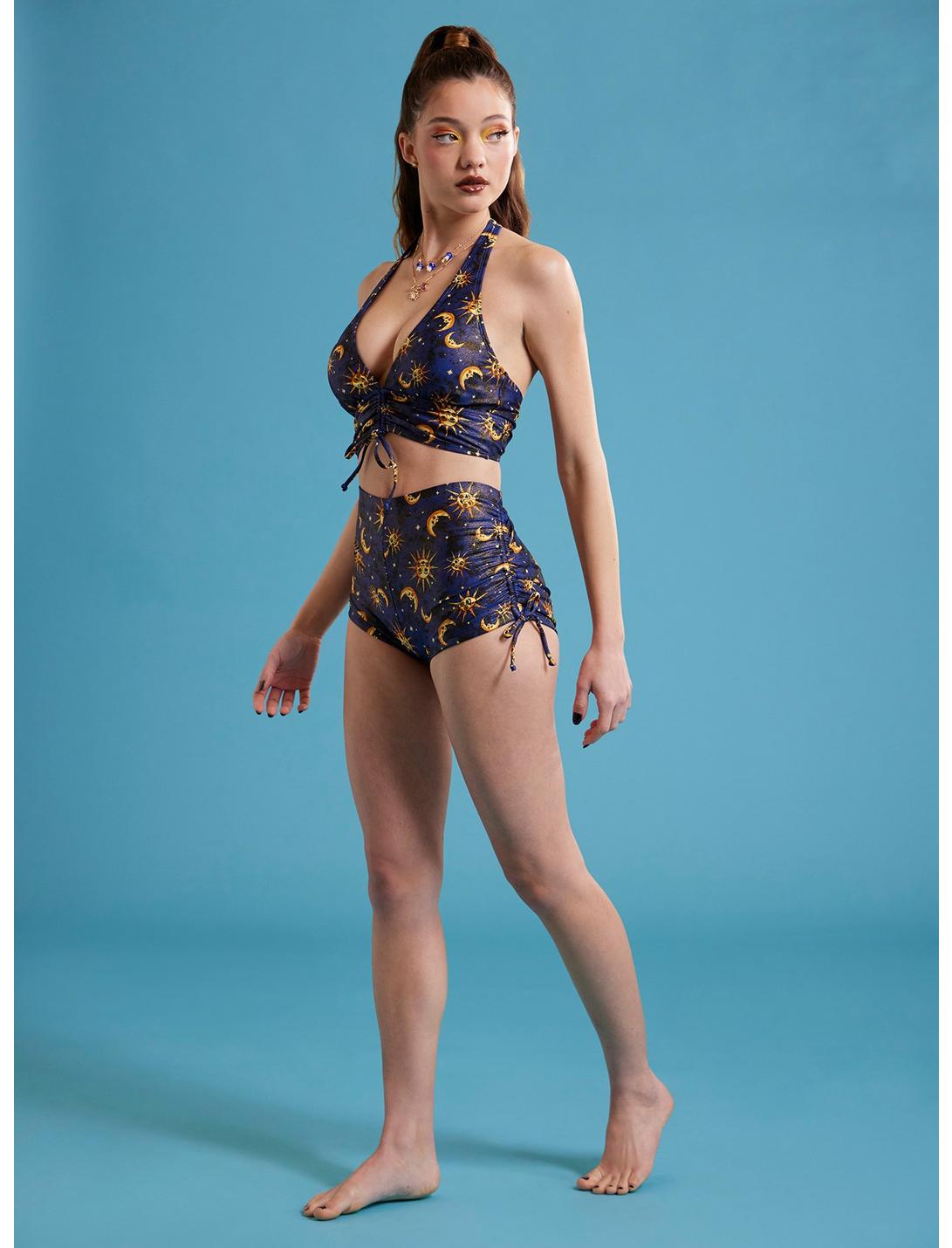 Blue Celestial Ruched High-Waisted Swim Bottoms, MULTI, hi-res