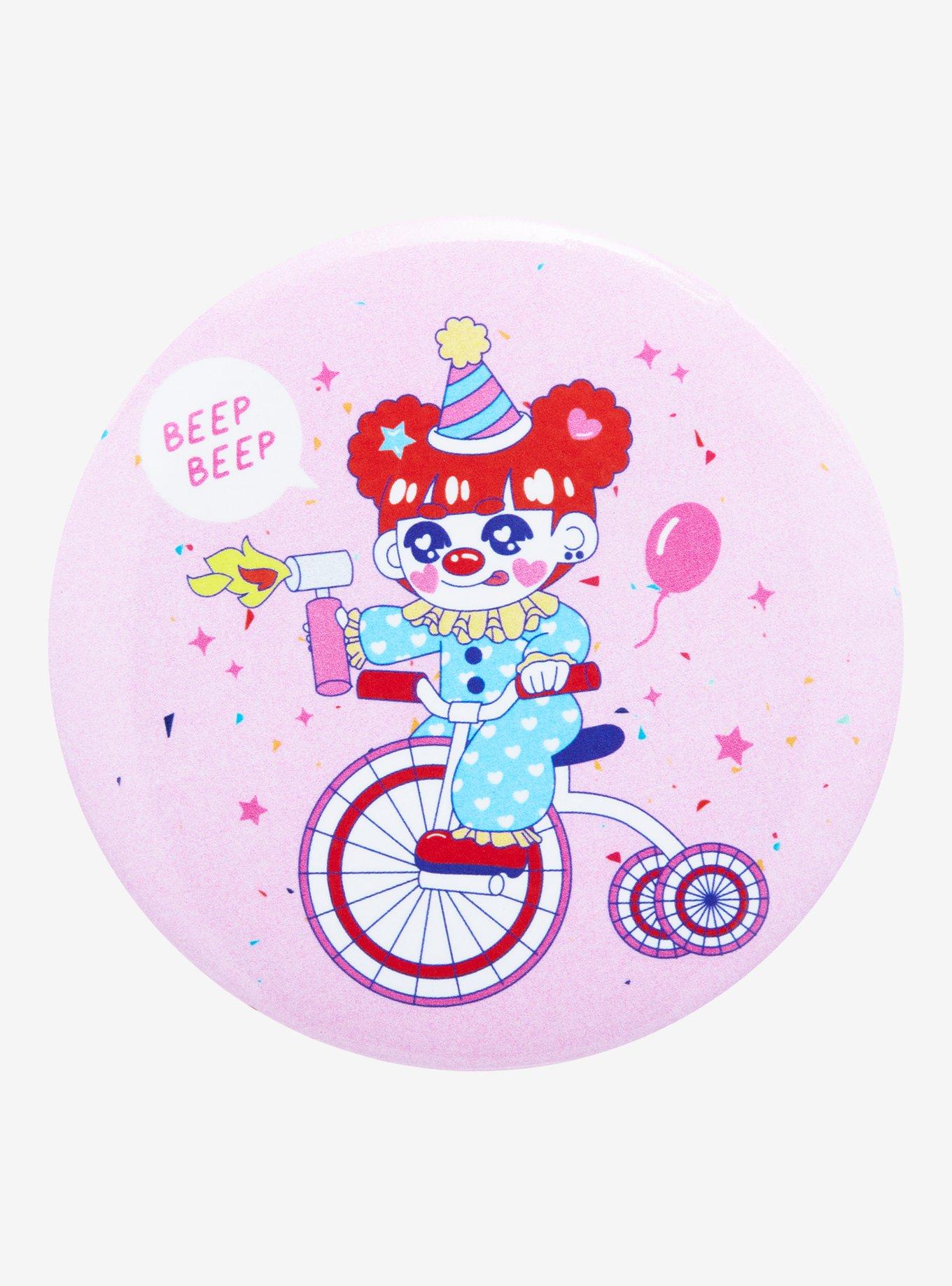 Clown Tricycle 3 Inch Button By Toshikigirl, , hi-res