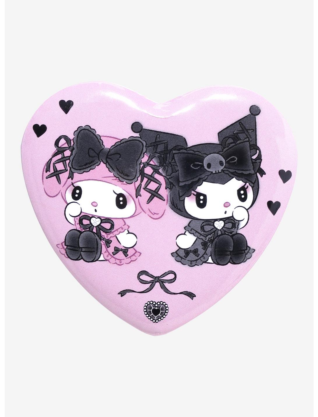 My Melody & Kuromi Lolita Heart 3 Inch Button, , hi-res
