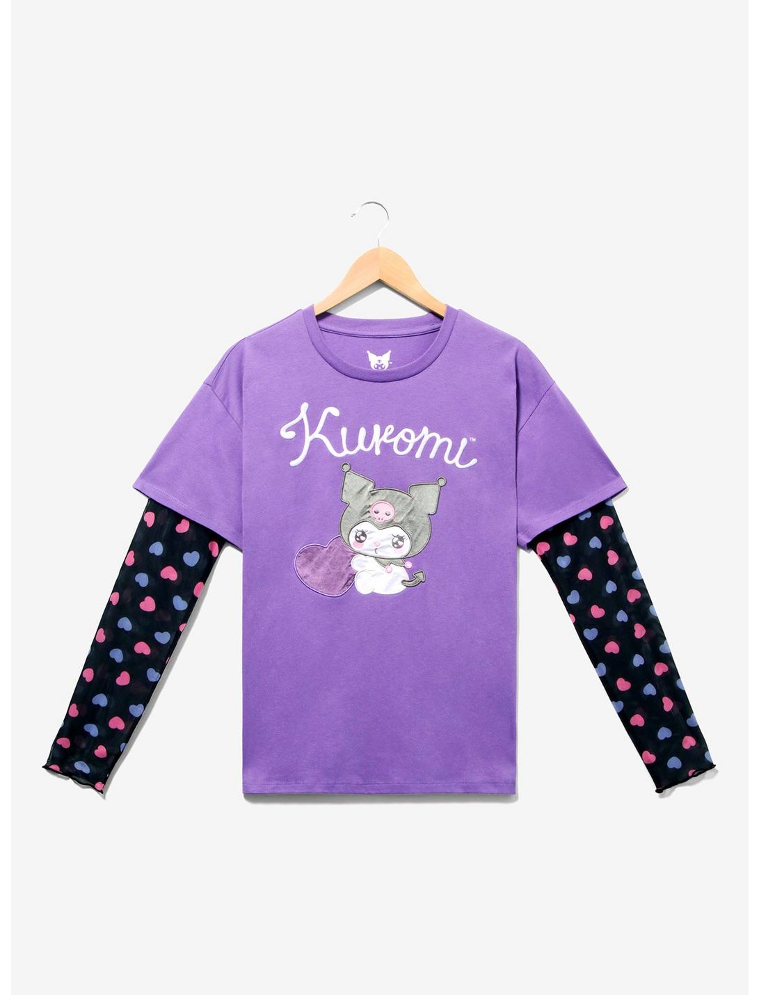 Sanrio Kuromi Mesh Layered Long Sleeve Women's T Shirt — BoxLunch Exclusive, PURPLE, hi-res