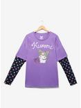 Sanrio Kuromi Mesh Layered Long Sleeve Women's Plus Size T-Shirt — BoxLunch Exclusive, PURPLE, hi-res