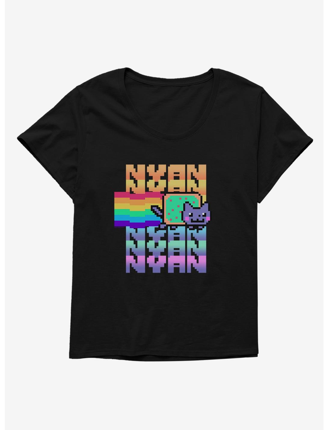 Nyan Cat Pastel Rainbow Womens T-Shirt Plus Size, BLACK, hi-res