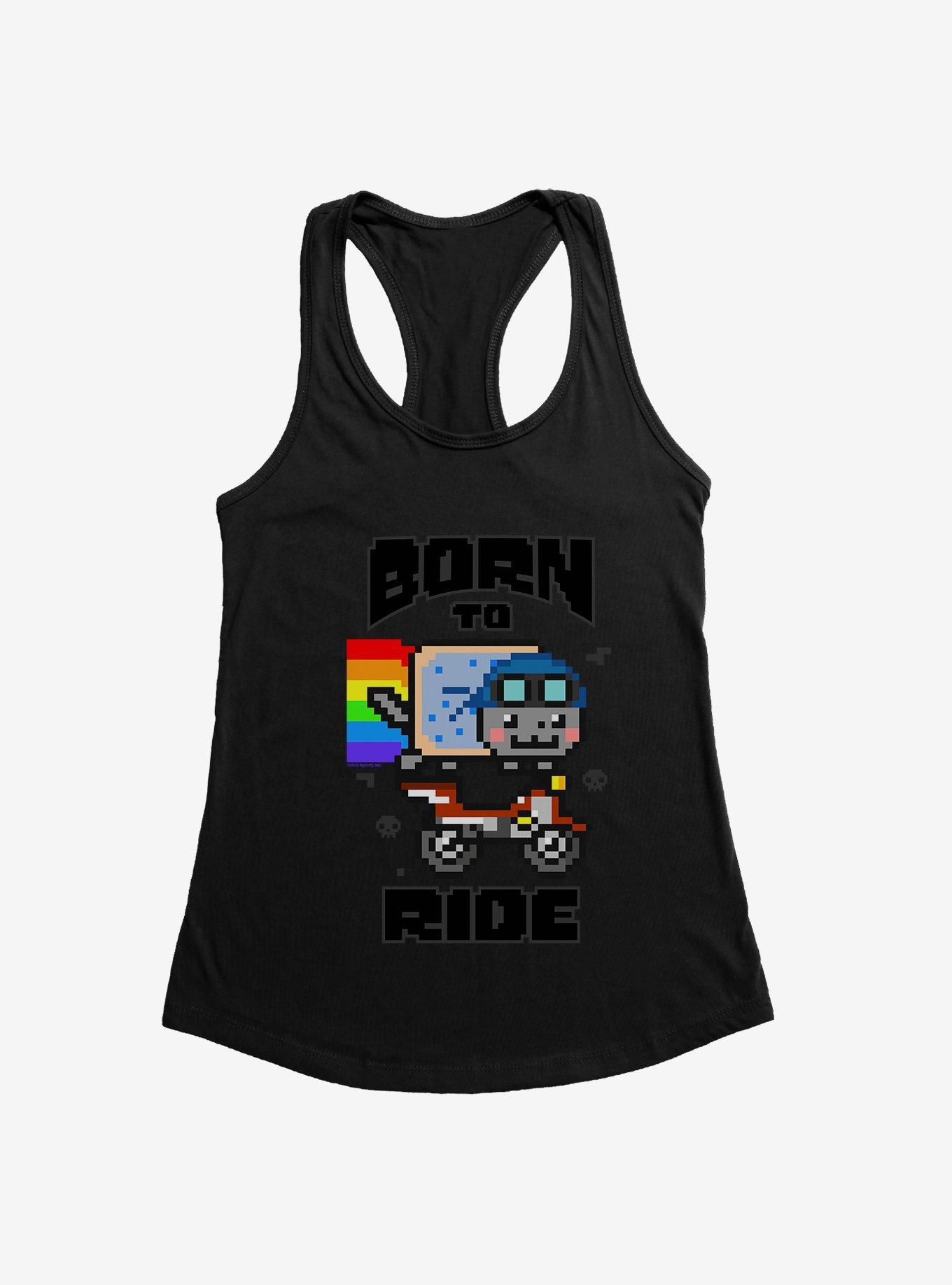 Nyan Cat Born To Ride Womens Tank Top, BLACK, hi-res