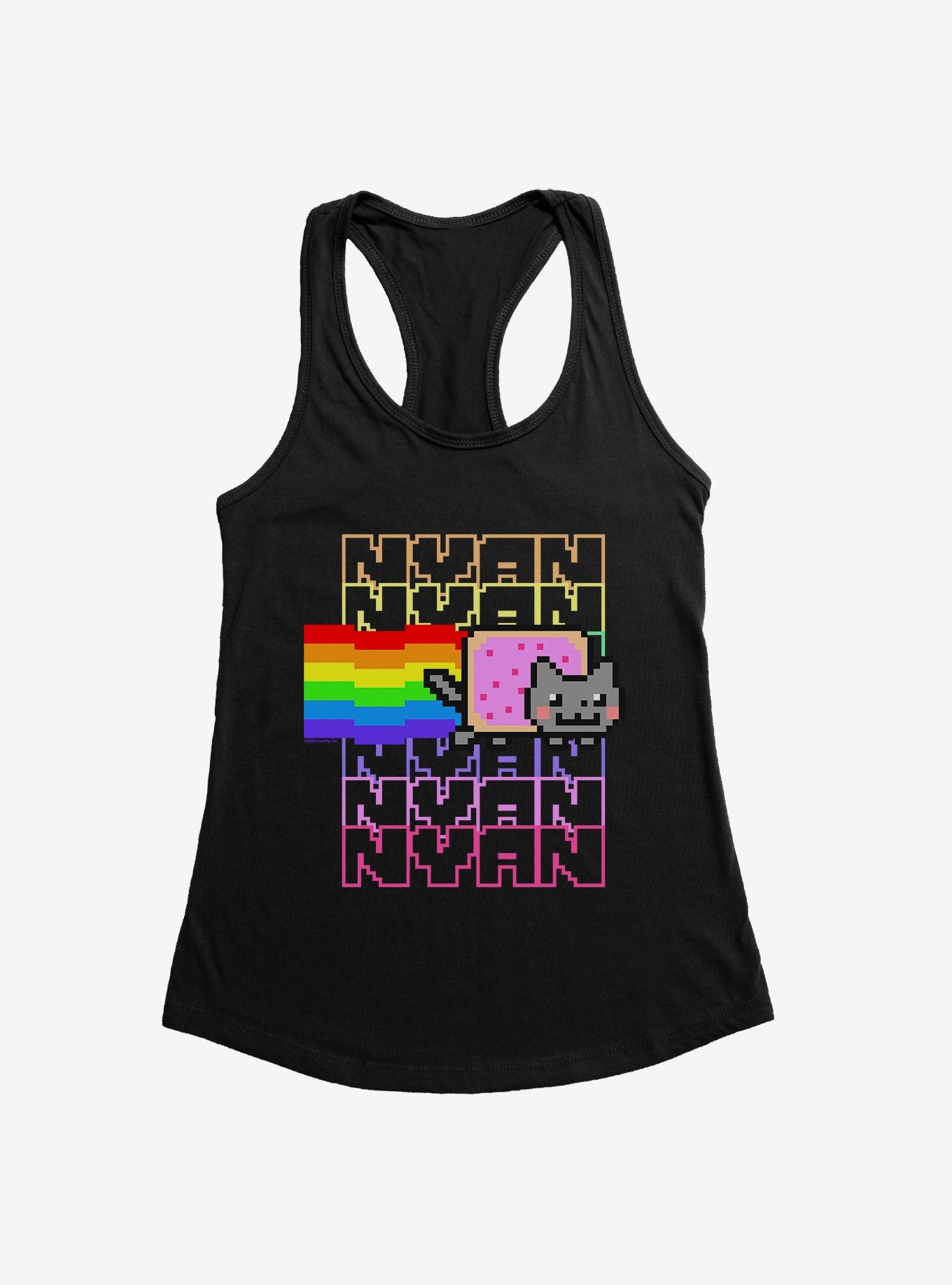 Nyan Cat Rainbow Womens Tank Top, BLACK, hi-res