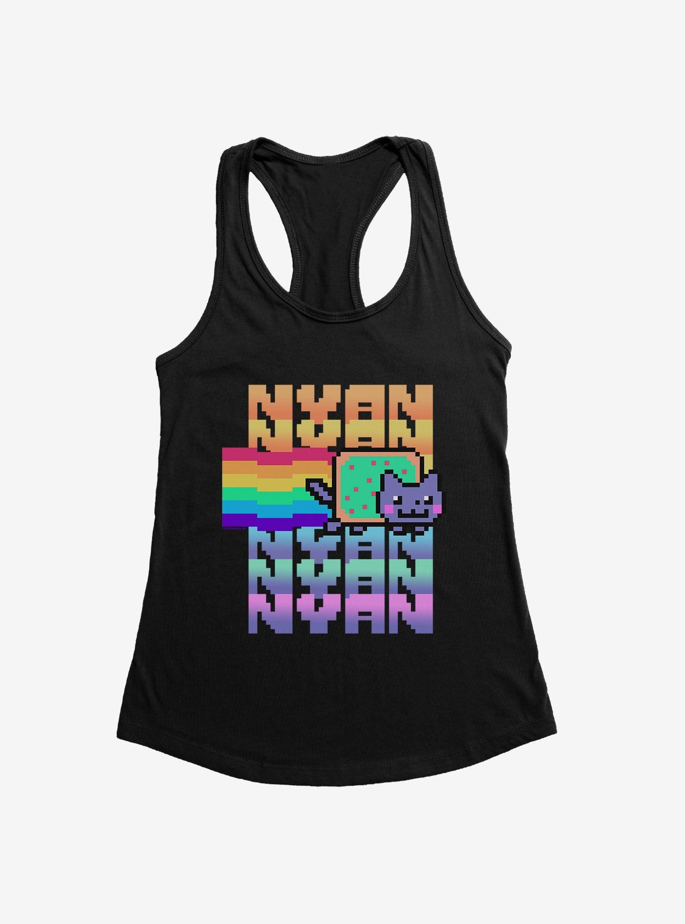 Nyan Cat Pastel Rainbow Womens Tank Top, BLACK, hi-res