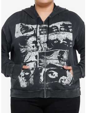 Social Collision Faces Washed Girls Hoodie Plus Size, , hi-res