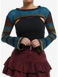 Thorn & Fable Blue & Green Stripe Knit Girls Crop Shrug, GREEN, hi-res