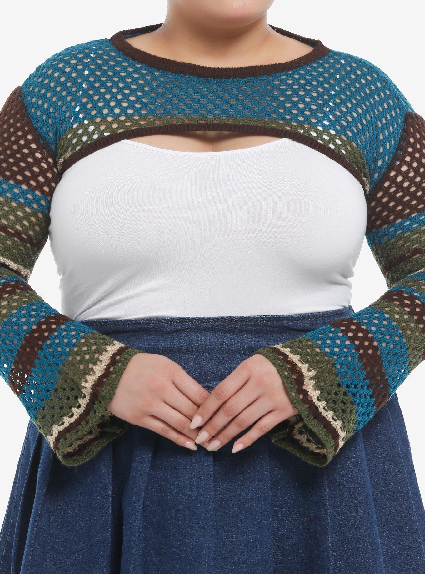 Thorn & Fable Blue Green Stripe Knit Girls Crop Shrug Plus