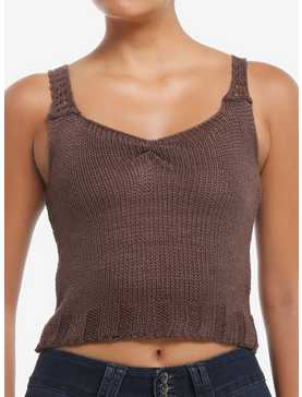 Brown Open Knit Girls Sweater Tank Top, , hi-res