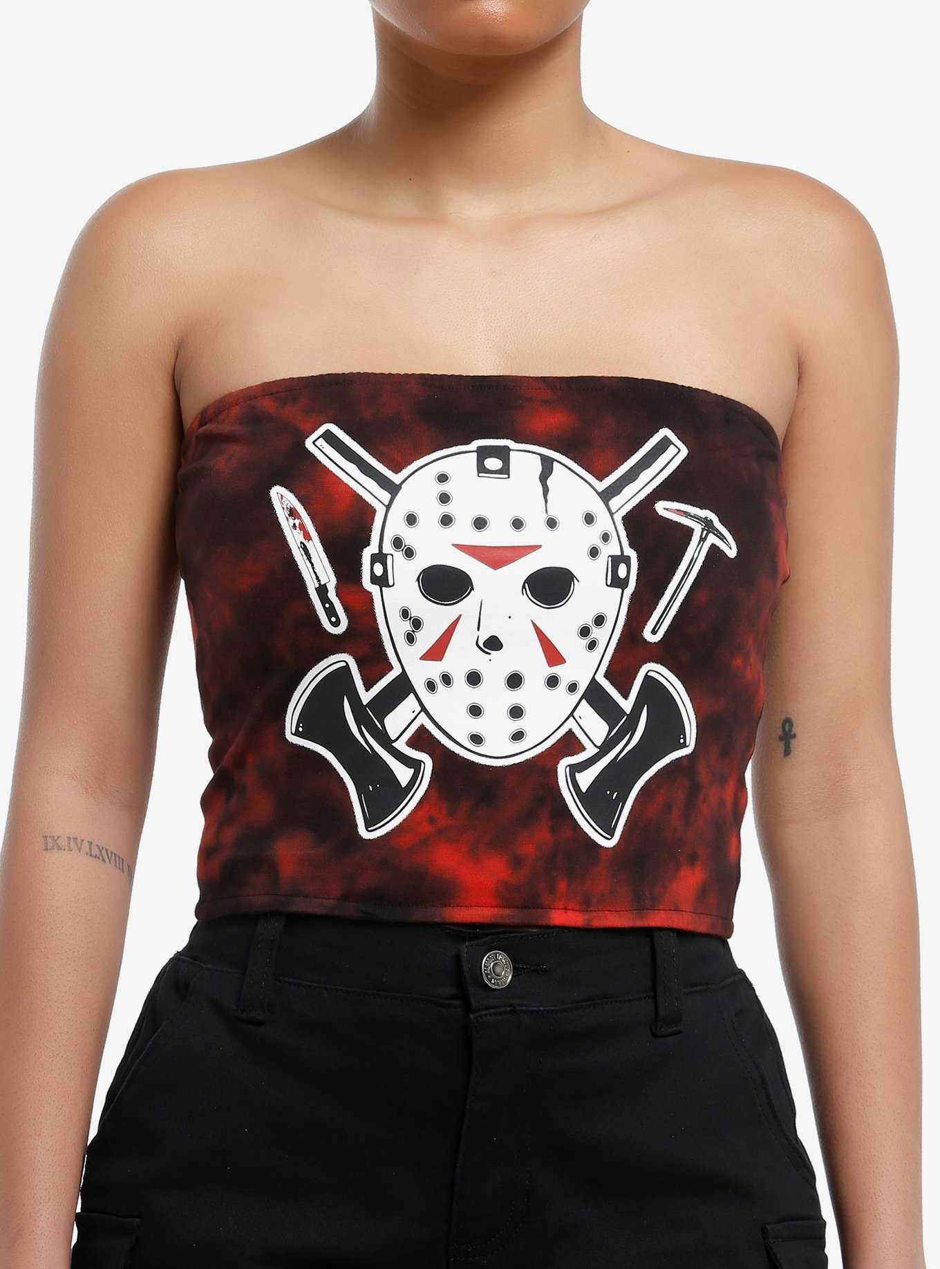 Friday The 13th Jason Red Tie-Dye Girls Crop Tube Top, , hi-res