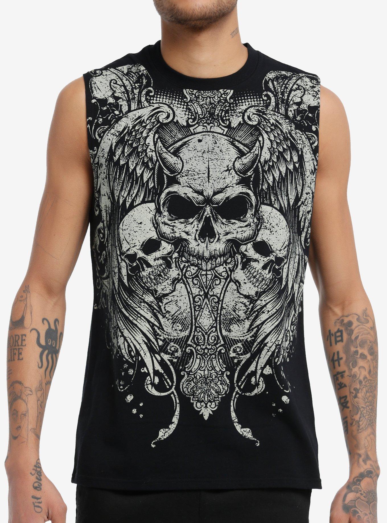 Evil Skulls Muscle Tank Top, BLACK, hi-res