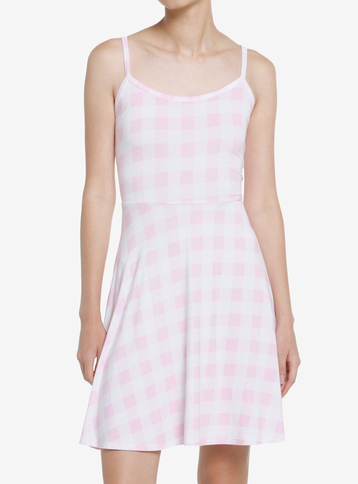 Pastel Pink Gingham Mini Dress, , hi-res