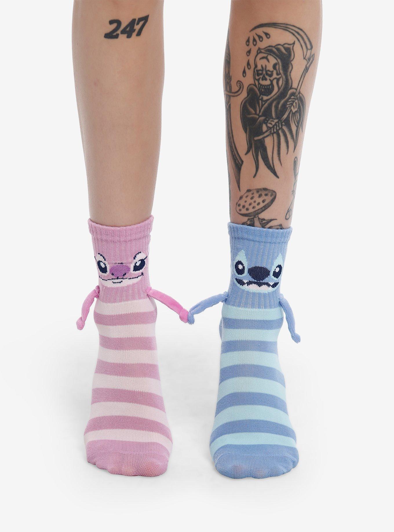 Disney Lilo & Stitch Angel & Stitch Magnetic Arms Mismatch Crew Socks