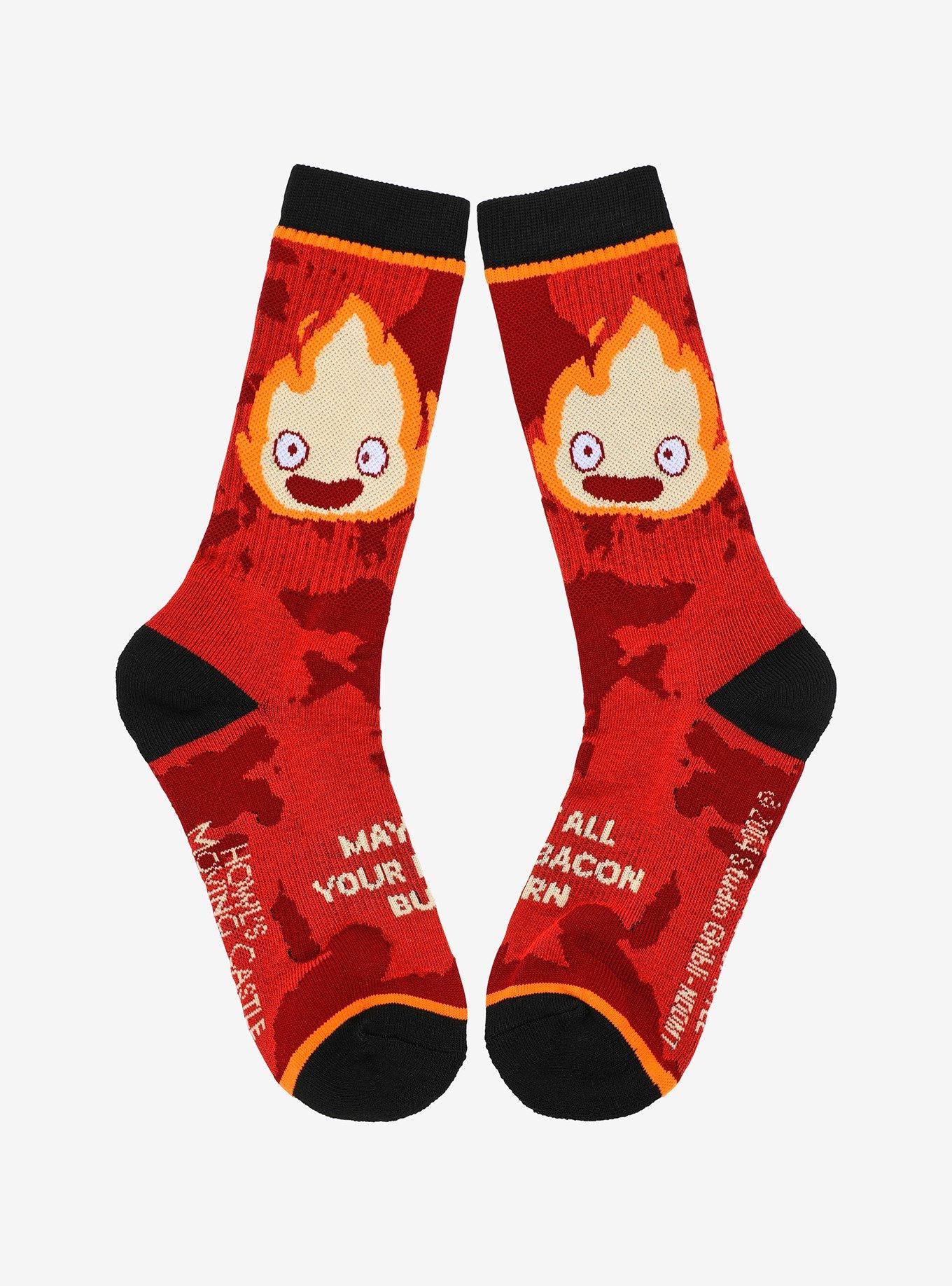 Studio Ghibli Howl's Moving Castle Calcifer Bacon Burn Crew Socks, , hi-res