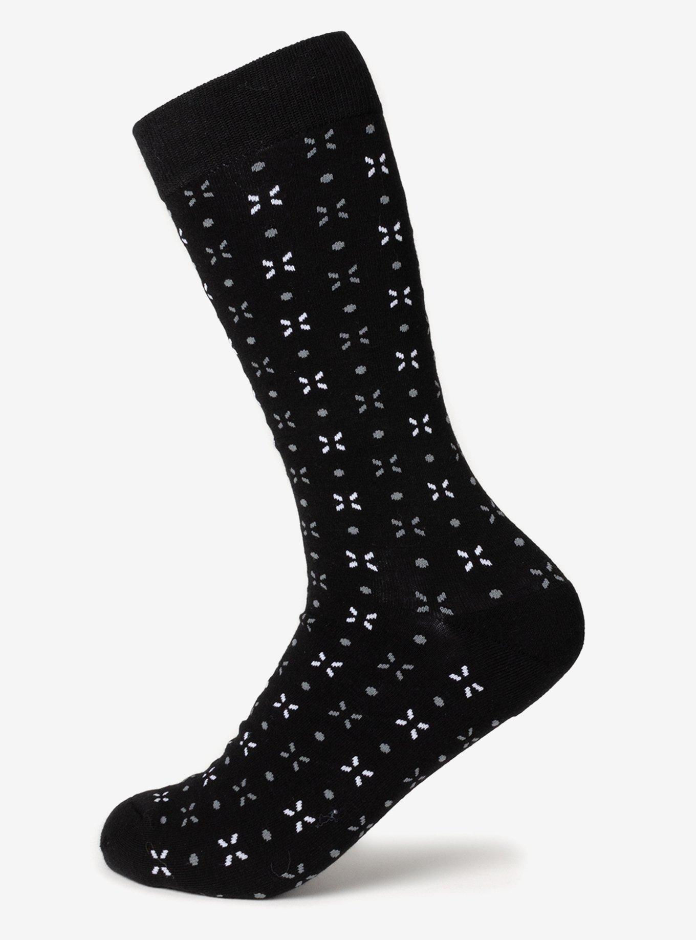 Dot Patterned Black Crew Socks, , hi-res