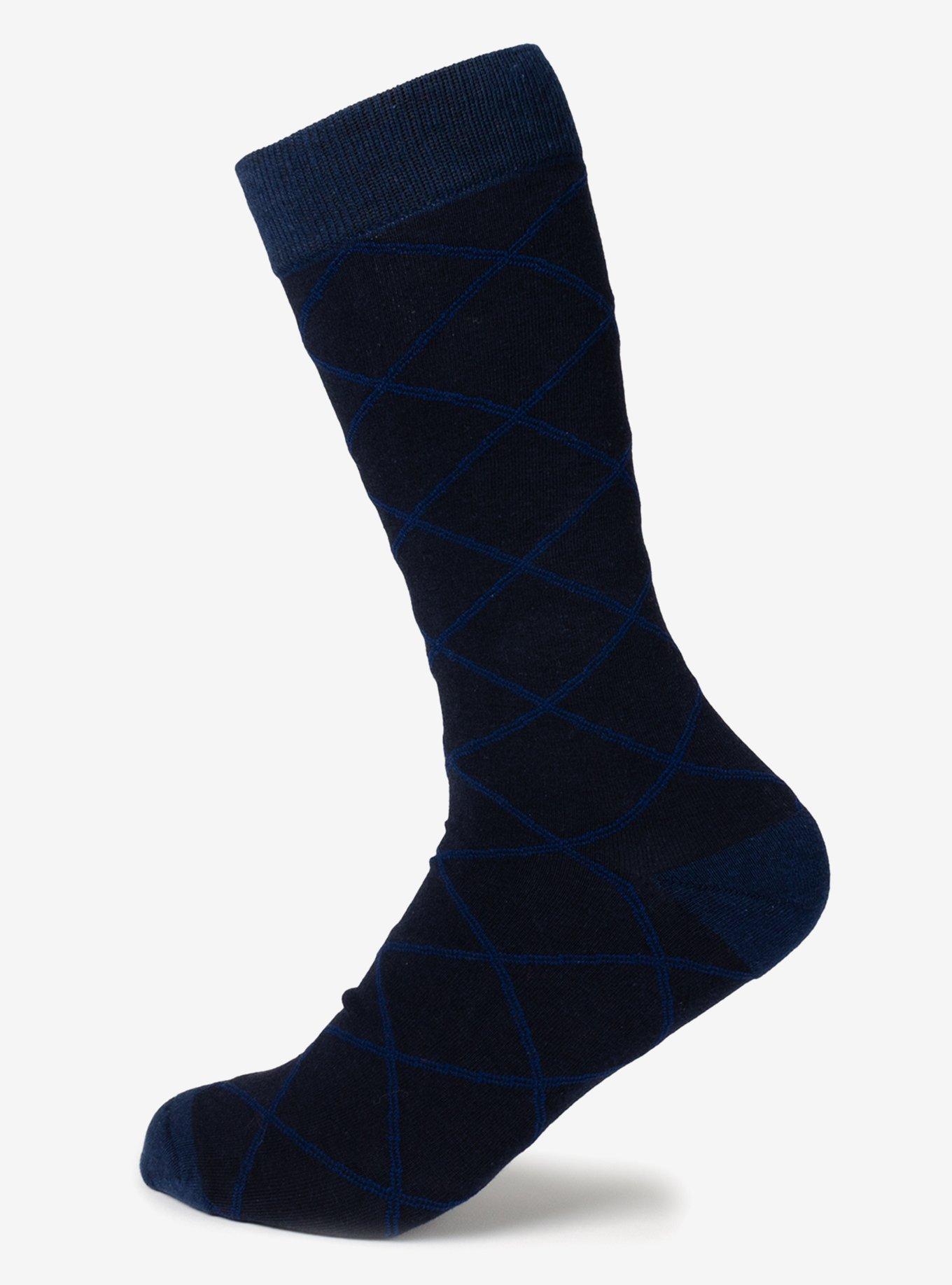 Grid Navy Crew Socks, , hi-res