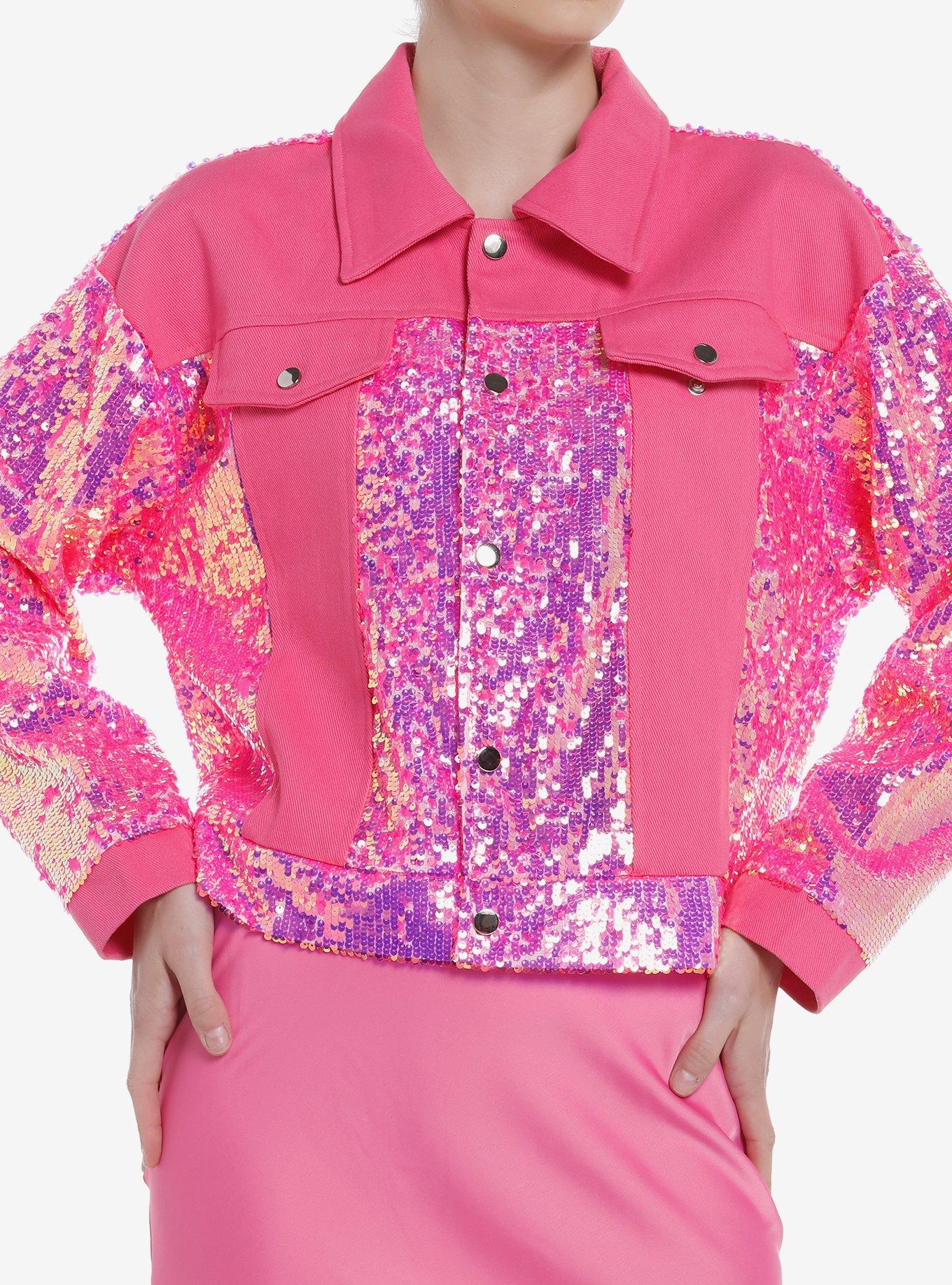 Azalea Wang Pink & Purple Sequin Girls Denim Jacket, PURPLE, hi-res