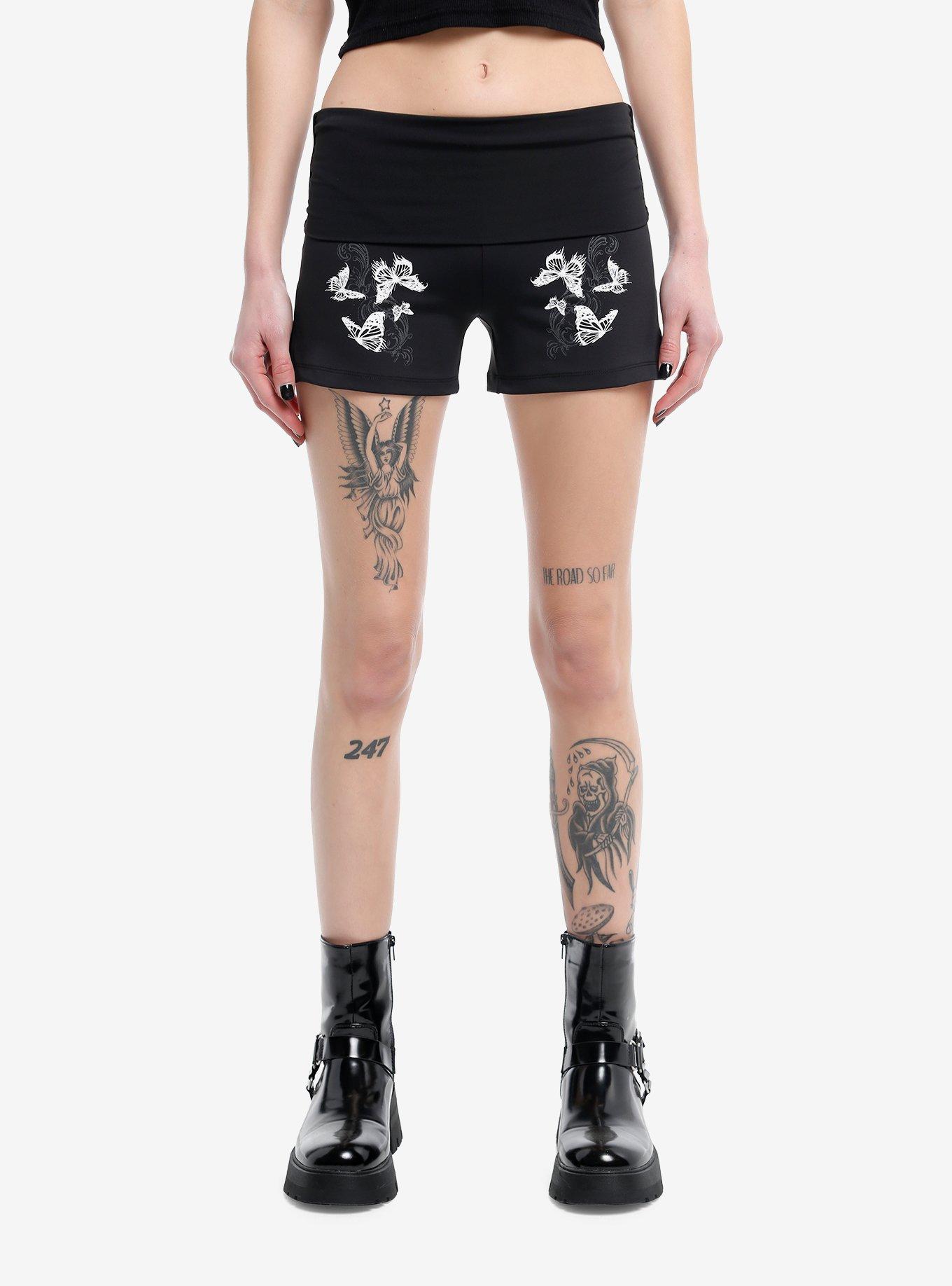 Social Collision Black Butterfly Girls Bike Shorts, BLACK, hi-res