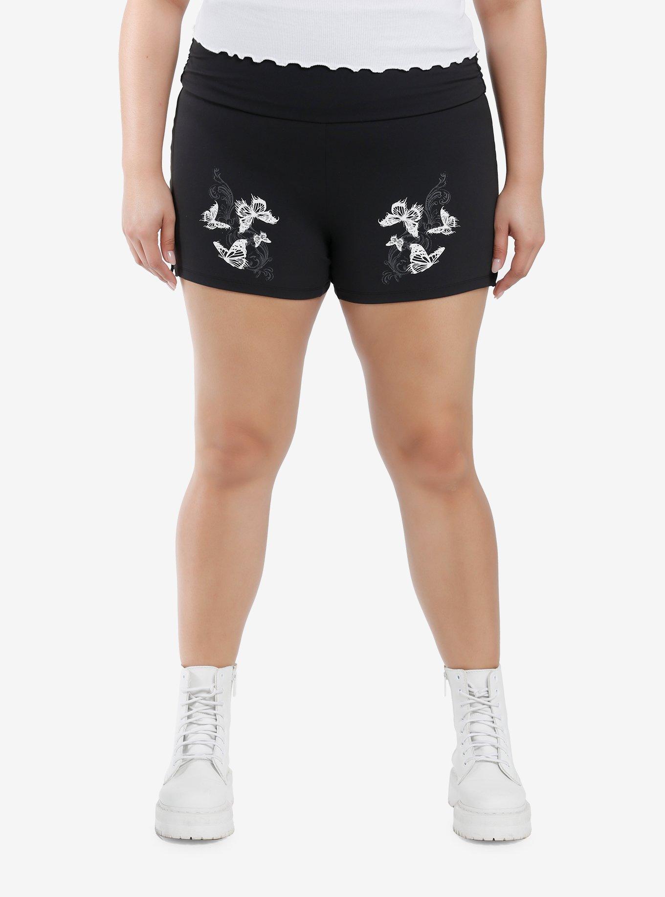 Black Butterfly Girls Bike Shorts Plus Size, , hi-res