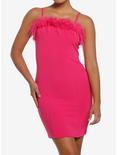 Pink Feather Trim Mini Dress, PINK, hi-res