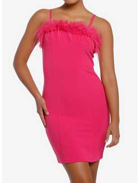 Pink Feather Trim Mini Dress, , hi-res