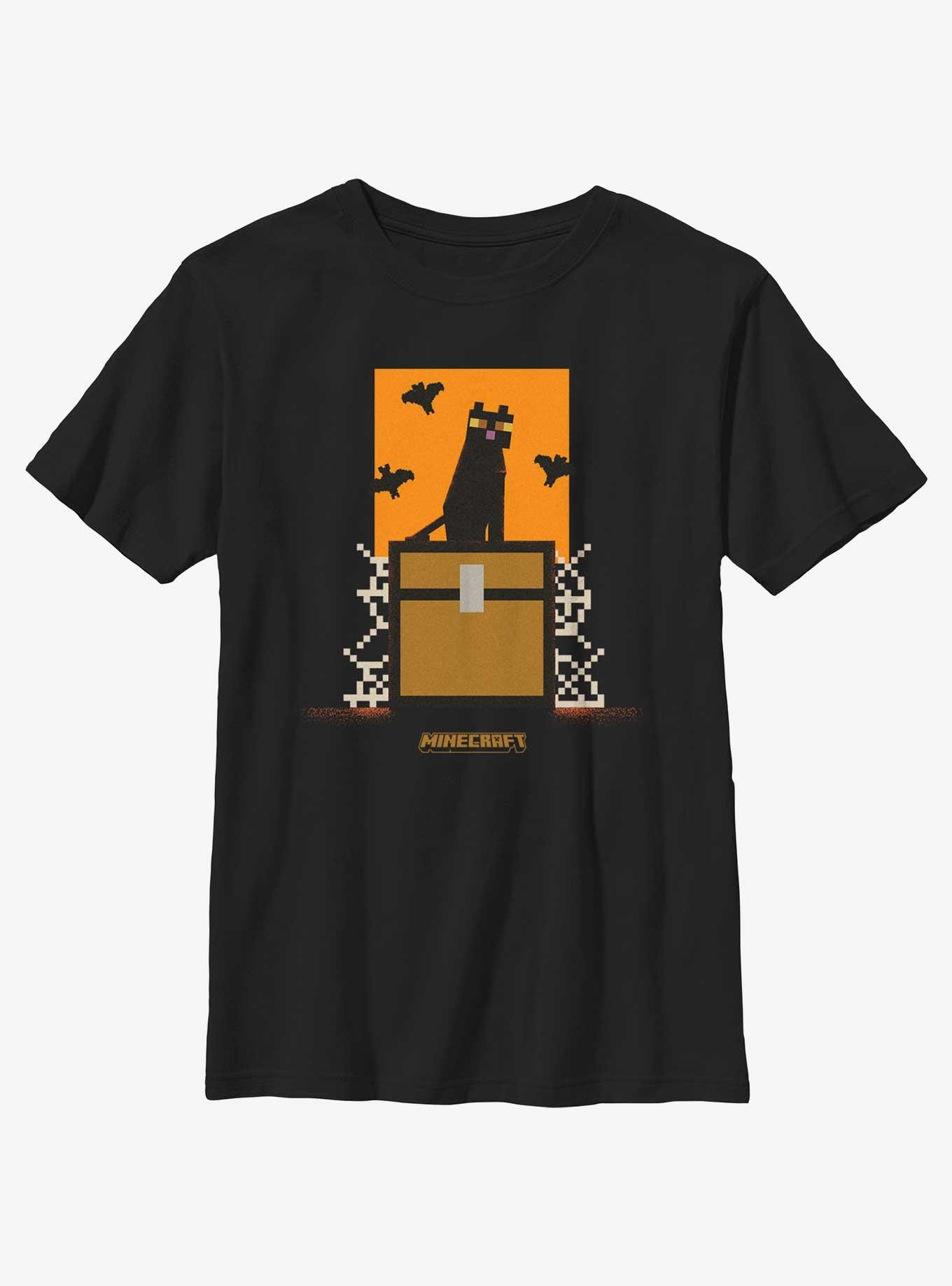 Minecraft Cat And Bats Youth T-Shirt, BLACK, hi-res