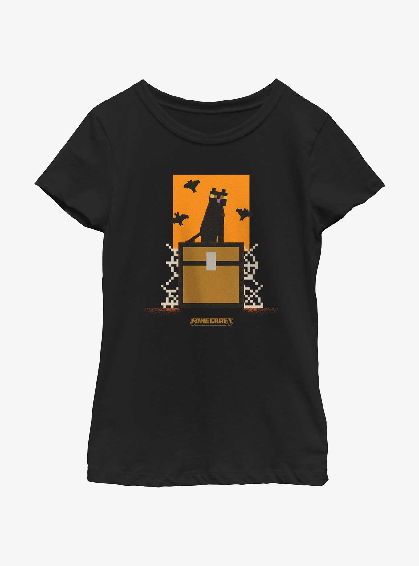 Minecraft Cat And Bats Youth Girls T-Shirt, BLACK, hi-res