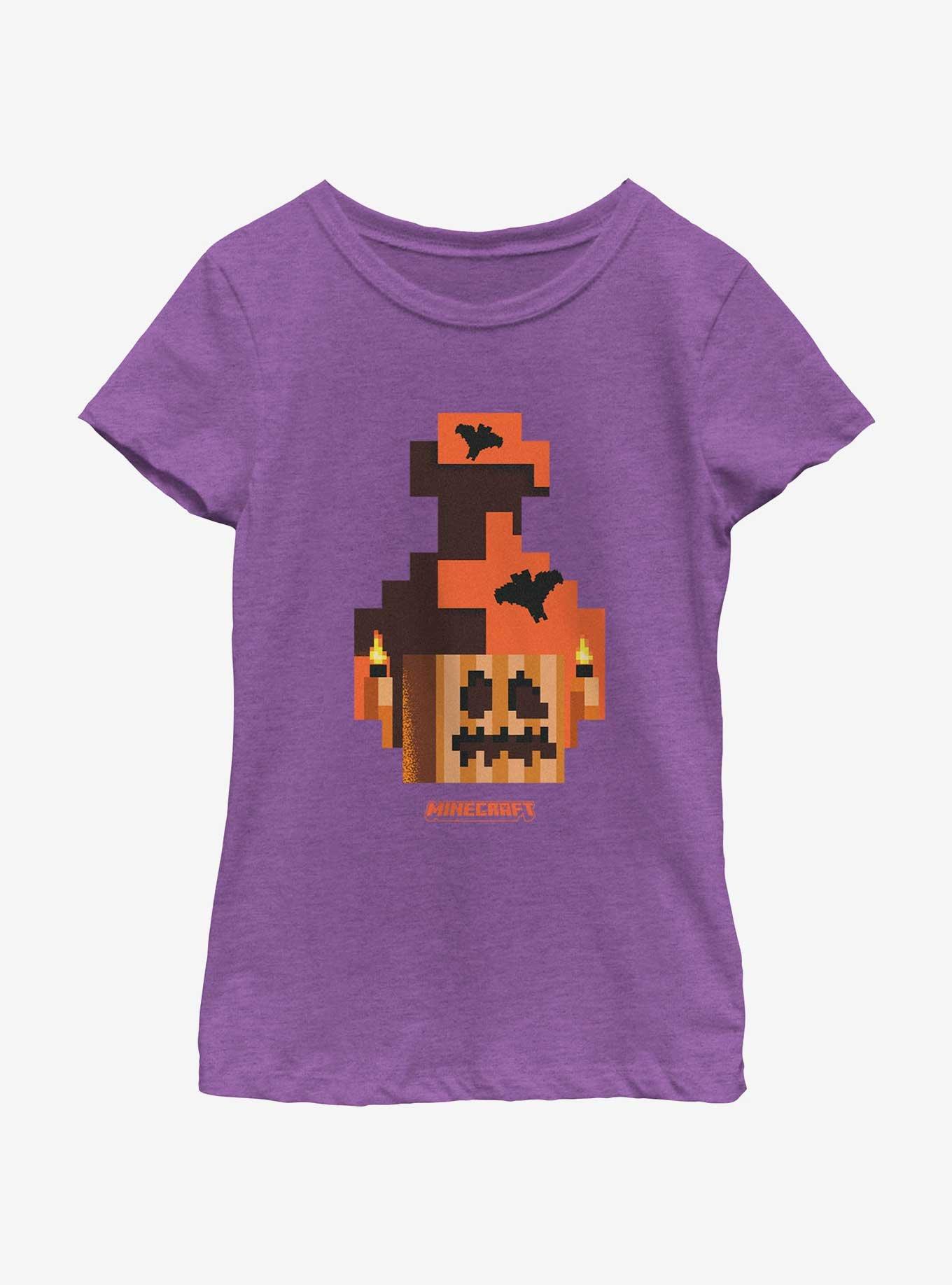 Minecraft Pumpkin And Bats Youth Girls T-Shirt, PURPLE BERRY, hi-res