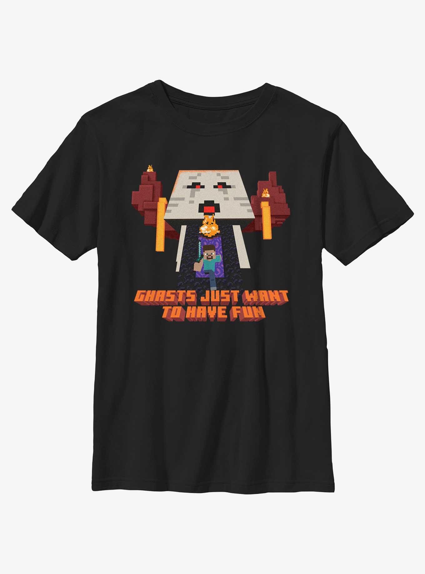 Minecraft Ghasts Just Want To Have Fun Youth T-Shirt, BLACK, hi-res