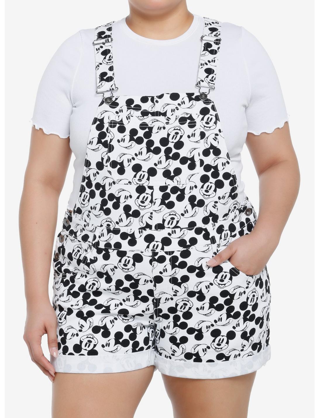 Disney Mickey Mouse Black & White Shortalls Plus Size, BLACK  WHITE, hi-res