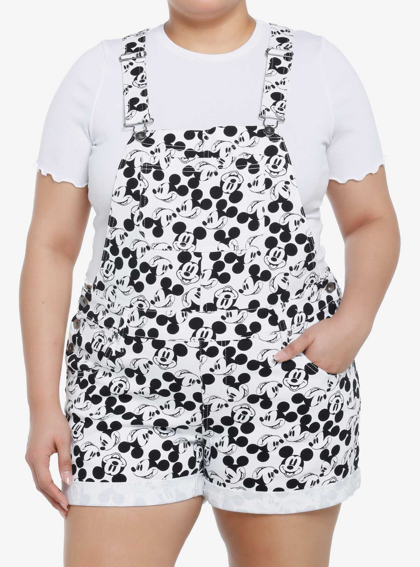 Disney Mickey Mouse Black & White Shortalls Plus Size, , hi-res