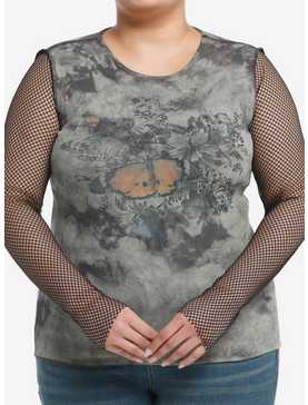 Thorn & Fable Grunge Butterfly Mesh Girls Long-Sleeve Top Plus Size, , hi-res